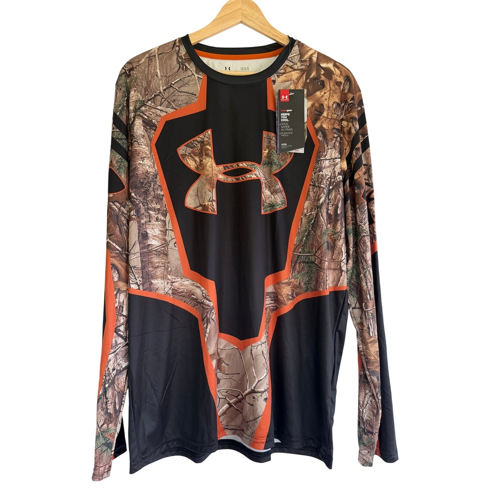 Under Armour Mens HeatGear Realtree Camo Long Sleeve Shirt 1283078 Black LG